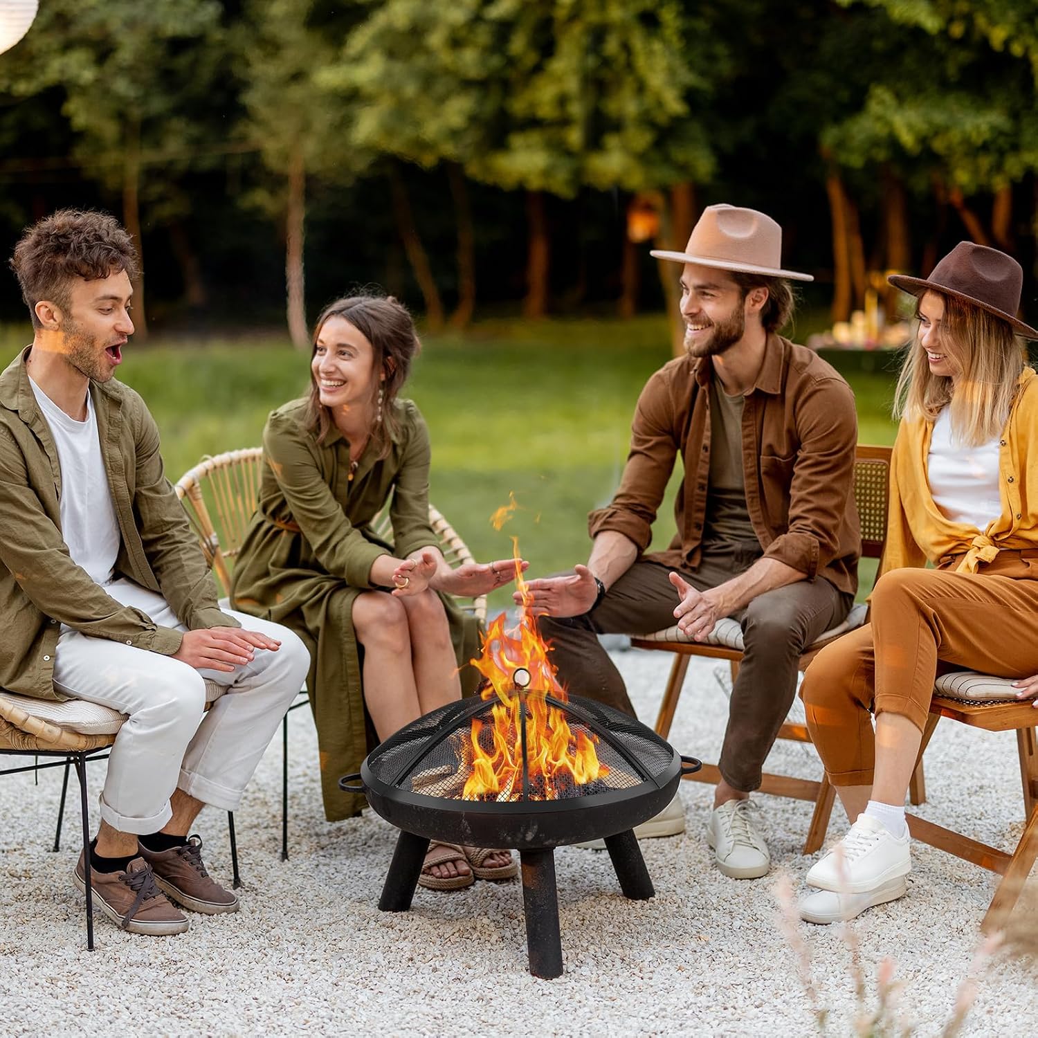 Fire Pit Spark Screen, Fire Pit Screen 36 Inch Round With Handle & Poker, Collapsible Heavy Duty Mesh Fire Pit Cover Fire Pit Lid For Outdoor/Patio/Backyard/Rv Camping/Beach