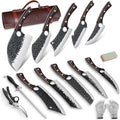 Drgskl Serbian Chef Knife Set - 10 Pcs Hand Forged Knife Set With Bag | Japanese Ats-34 Steel, Hand Forged Full Tang Knife, Ebony Handle, Anti-Stick Pounding Texture, Full Accessory Kit, Ideal Gift