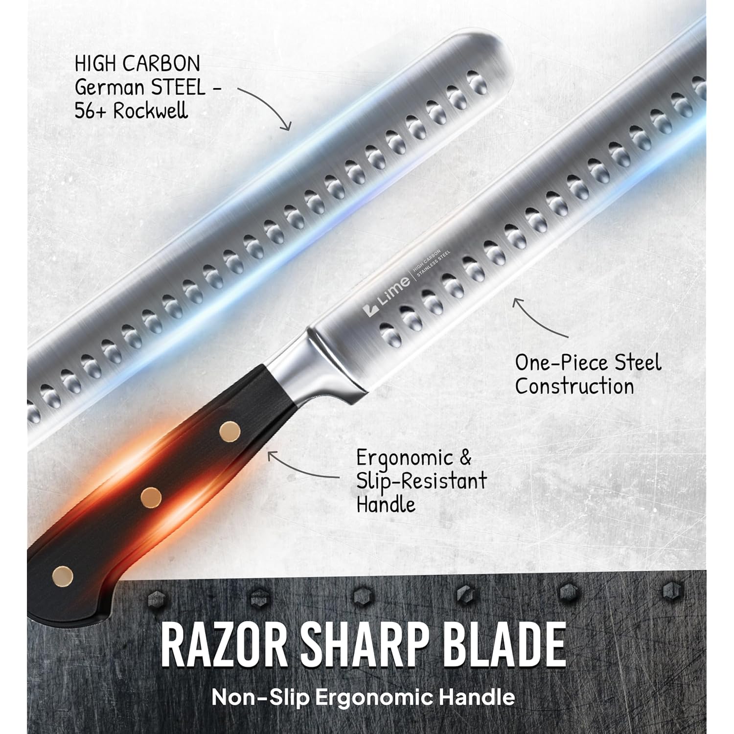 Bright Hobby Brisket Slicing Knife – 12" Brisket Knife, BBQ, Grilling Gifts For Men – Razor Sharp German Steel, Full Tang, Ergonomic Handle
