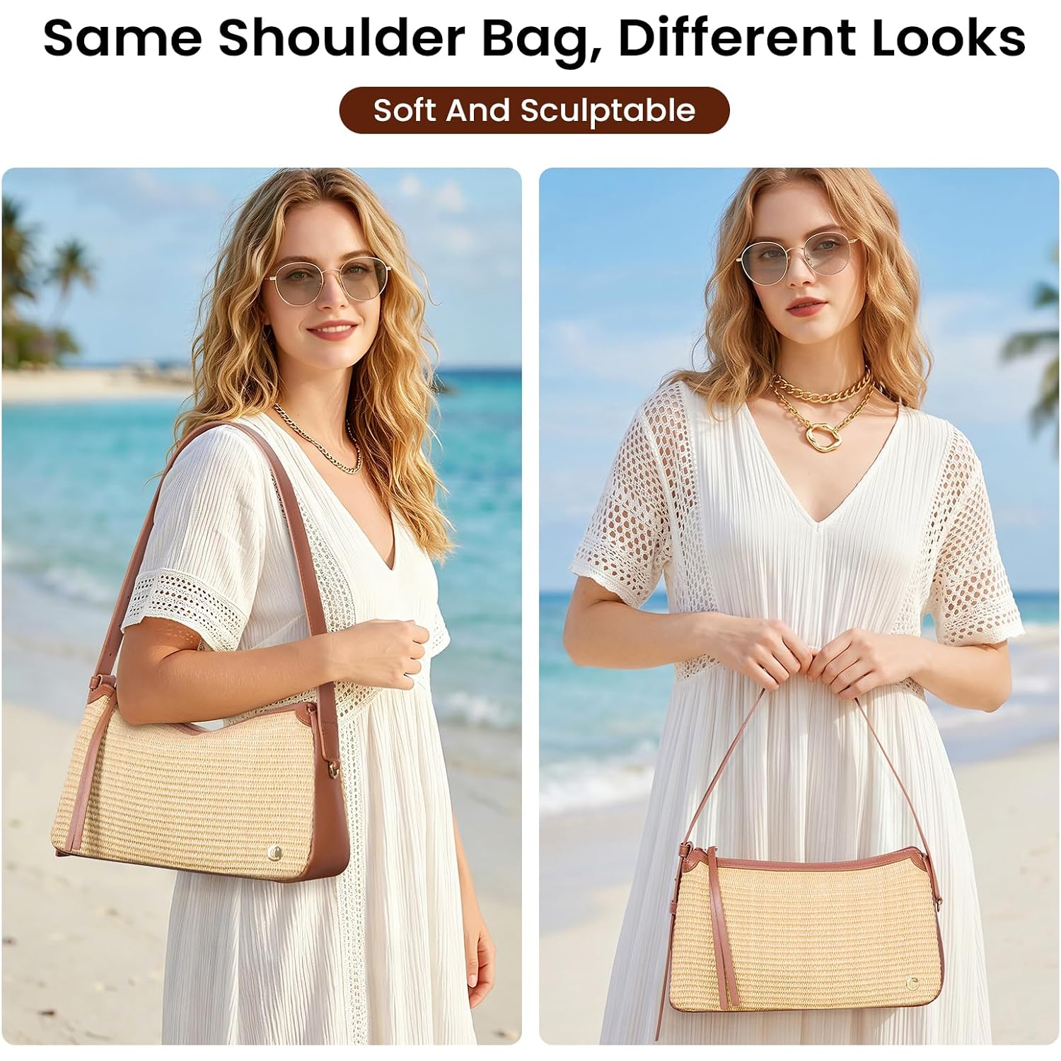 Cluci Summer Purses For Women, Cute Straw Bag, Beach Shoulder Bag, Woven Handbags With Adjustable Wide Shoulder Strap