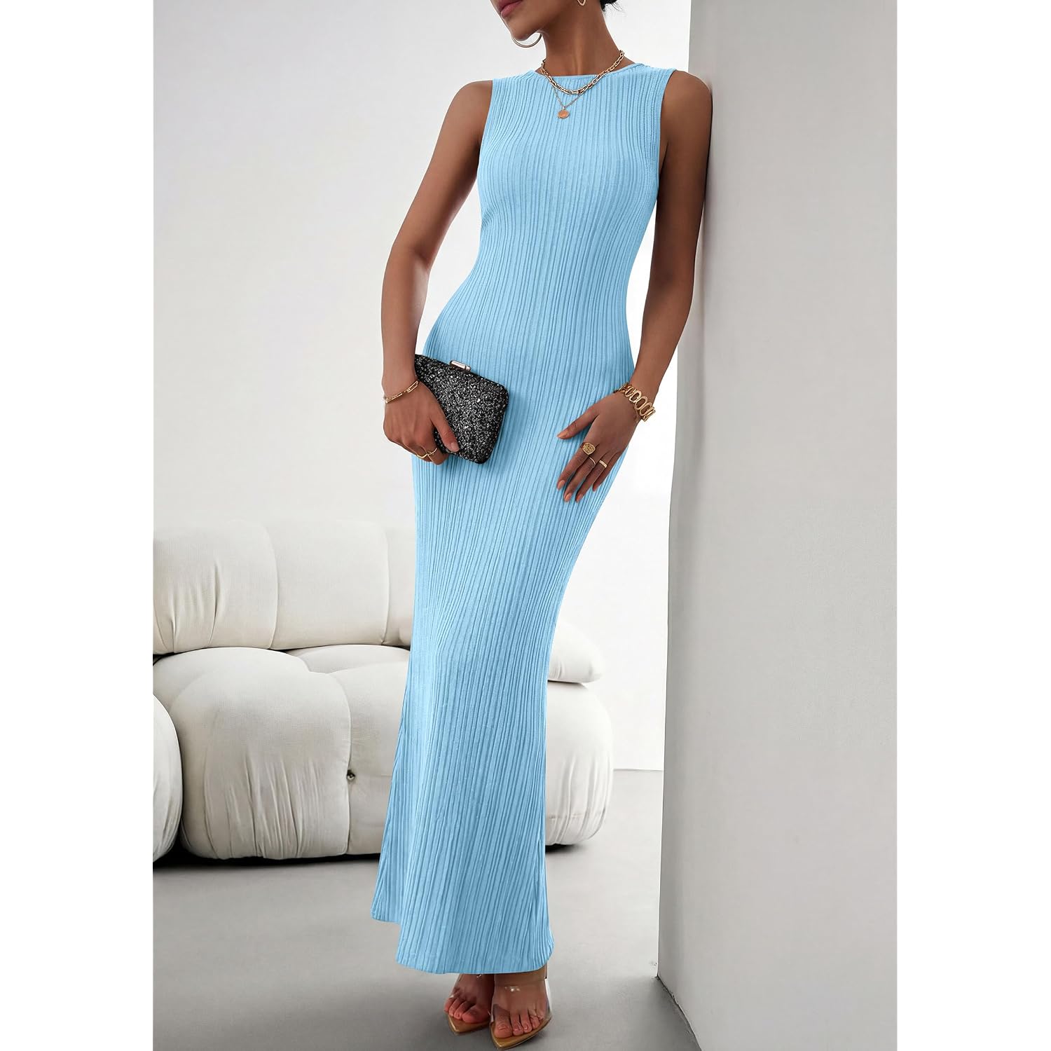 Prettygarden Women'S 2026 Summer Casual Maxi Dresses Ribbed Knit Sleeveless Bodycon Elegant Going Out Beach Vacation Clothes