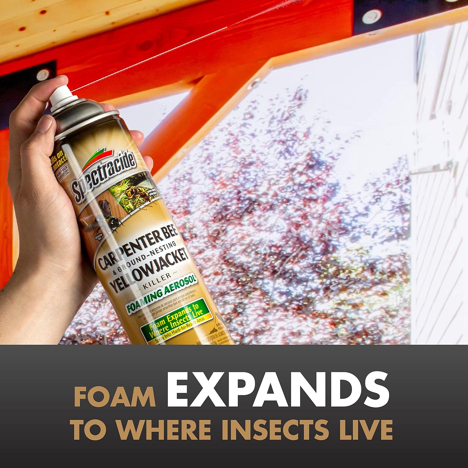 Spectracide Carpenter Bee And Ground-Nesting Yellowjacket Killer Foaming Aerosol 16 Ounces, Expands To Where Insects Live, Yellow