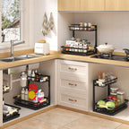 Sevenblue 2 Packs Under Sink Organizer, Height Adjustable 2 Tier Under Kitchen Sink Organizer, Multi-Purpose Storage Shelf for Kitchen Bathroom Cabinet