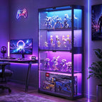 Aodk Glass Display Cabinet With Glass Doors, Rgb Light Display Case, 4-Tier Storage Cabinet Display Shelf For Showcase, Black Curio Cabinet For Collectibles