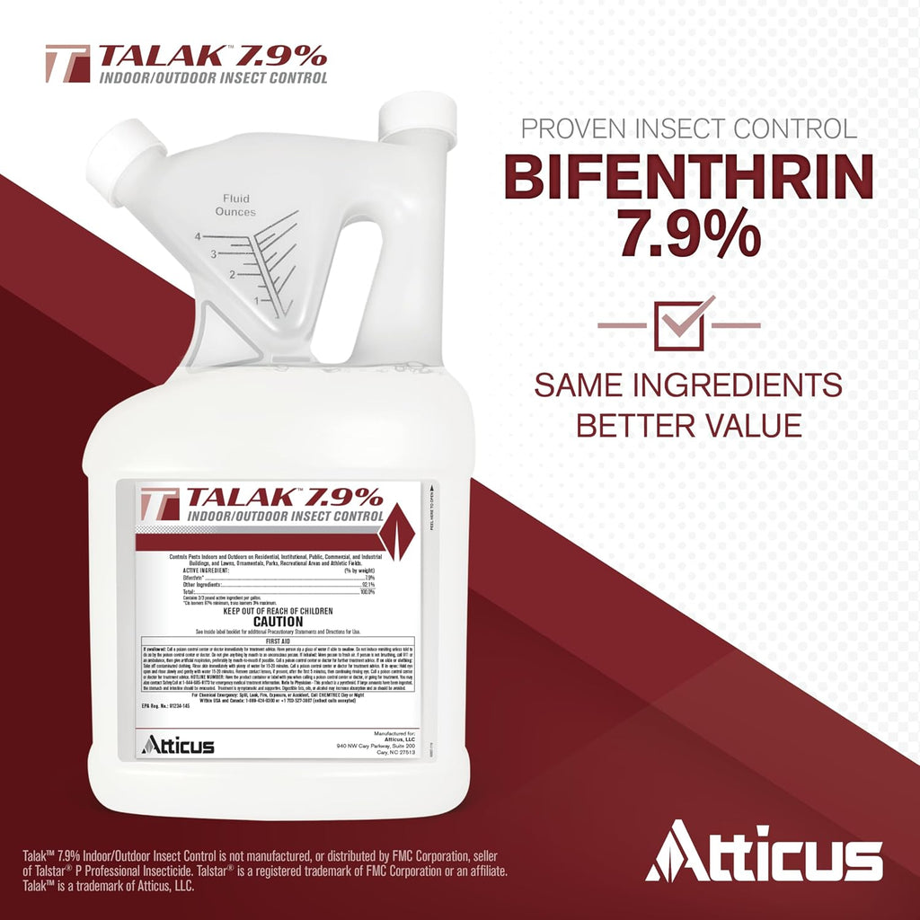 Atticus Talak 7.9% Indoor/Outdoor Bifenthrin Insecticide Concentrate (1Gal) | Control Ants, Mosquitoes, Cockroaches, Spiders, Armyworms, And 70+ More Pests, Measuring Made Easy With Tip 'N Measure Bottle