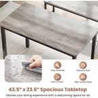 Dining Table Set For 4, Kitchen Table With 2 Benchs, Grey | Modern Functional 3 Piece Space-Saving Dining Room Table Set For Apartment, Breakfast Nook, Small Space