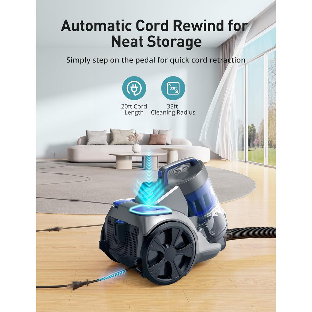 Aspiron 1700W Canister Vacuum Cleaner, 45Kpa Bagless Vacuum Cleaner