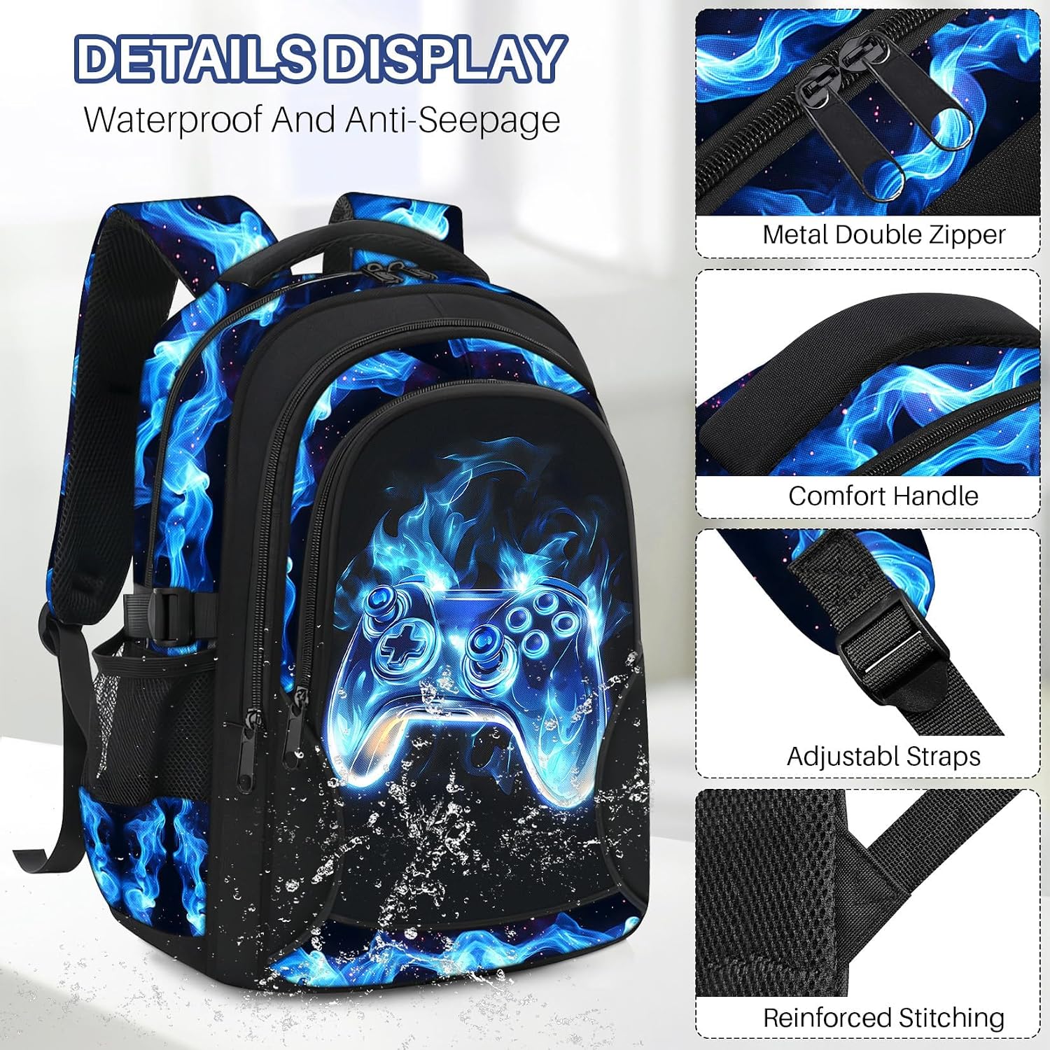 School Backpacks For Boys - 4Pcs Gamer Boys Backpacks With Lunch Box Set For Kids Teens Elementary Middle School, 17″ Large Capacity Students Bookbag, Perfect For Travel