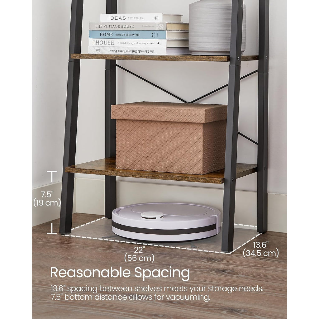 Vasagle Barnet Collection - Ladder Shelf, Bookshelf, Storage Rack, Modern Bookcase For Living Room Home Office Kitchen, Steel Frame, 4-Tier, 22-Inch Wide, Rustic Brown And Ink Black Ulls44X