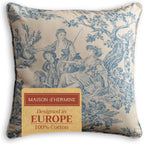 Maison D' Hermine Throw Pillow Covers 100% Cotton (18" X 18" - Pack Of 1) | Square Toile Decorative Pillow Covers With Invisible Zipper For Living Room Couch Sofas - The Miller - Blue
