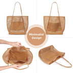 KALIDI Beach Nylon Mesh Tote Bag, Casual Tote Bag Hobo Women Foldable MAX 23L Shoulder Bag For Beach Picnic Vacation