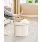 B Fsobeiialeo Storage Ottoman Cube, Flowers Shaped Ottomans With Storage Foot Stool Footrest For Lving Room, Boucle Ottoman Seat For Dorm Room,Faux Teddy Fur,White 12.6"X12.6"X12.6"