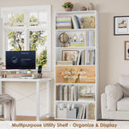 Fotosok 6-Tier Open Bookcase And Bookshelf, Freestanding Display Storage Shelves Tall Bookcase For Bedroom, Living Room And Office, White