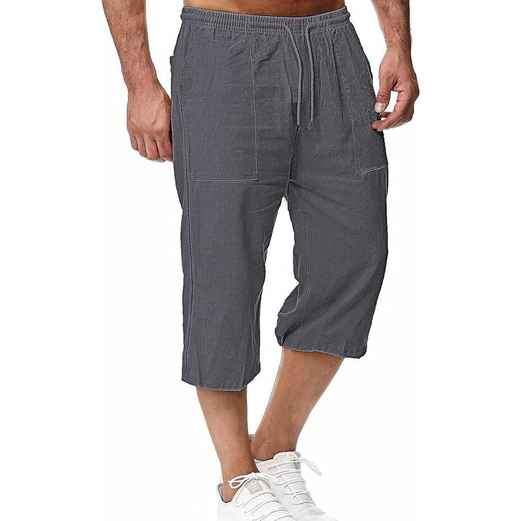 Wanzetaly Mens Casual Soft Linen Long Shorts Knee Length Sport Running Lounge Work Shorts Capri Pant