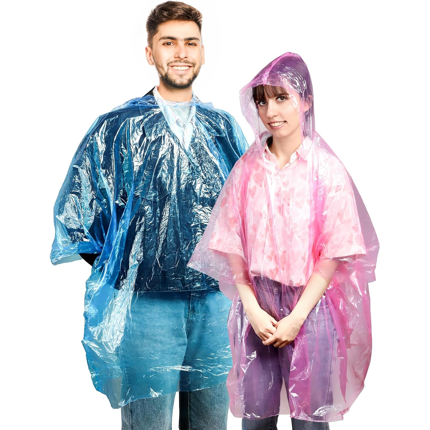 20 Pack Disposable Rain Ponchos For Adults, Clear Plastic Emergency Raincoats With Hood, Individually Wrapped Bulk Rain Ponchos Waterproof Family Pack Camping