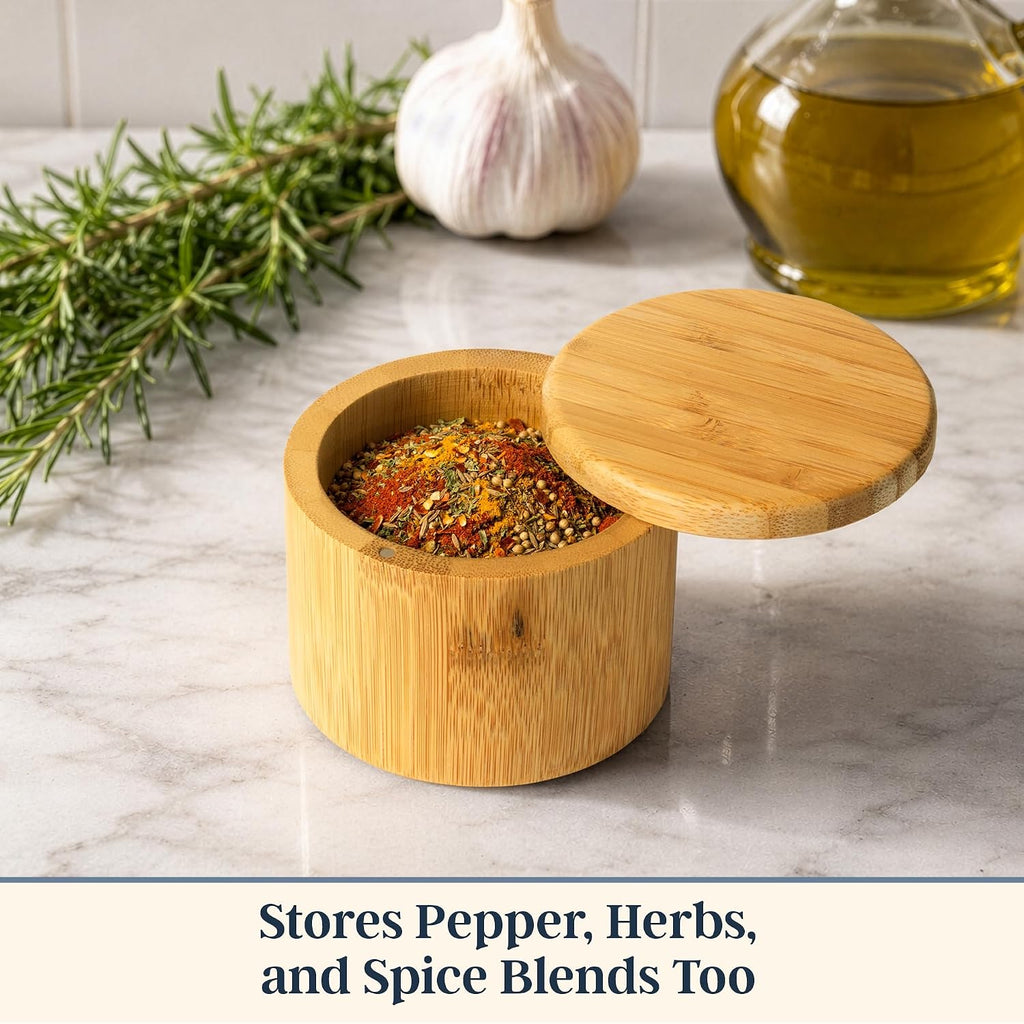 Totally Bamboo Salt Cellar With Swivel Lid, Salt Container For Countertop