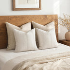 Miulee Striped Throw Pillow Covers 20X20 Decorative Textured Pillow Covers Pack Of 2 Linen Cushion Cases For Couch Bed Sofa Livingroom Farmhouse Home Decor, Natural Beige