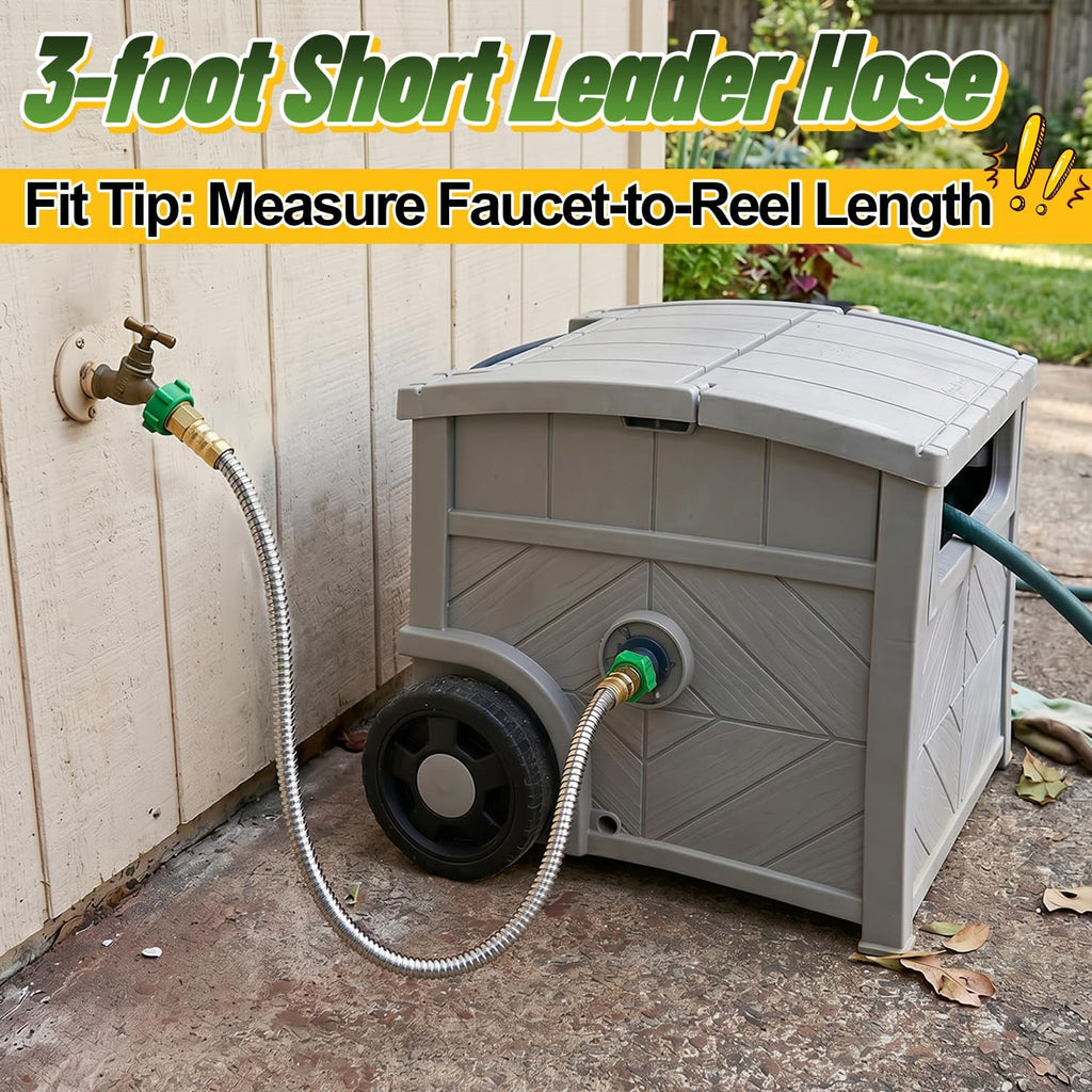 3Ft Short Garden Hose With Female To Female Connector - Metal Leakproof Leader Hose For Hose Reel, Heavy Duty 304 Stainless Steel Flexible Hose For Outdoor Garden Watering Car Pet Cleaning