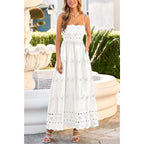 Dowerme Womens Summer Maxi Dresses 2026 Casual Spaghetti Strap Smocked Eyelet Cotton Dress Long Beach Vacation Sundress