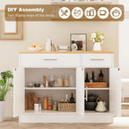Vongrasig 43” Coffee Bar Cabinet, Farmhouse Buffet Cabinet With Storage, Sideboard Buffet With Drawers And Shelves For Kitchen, White