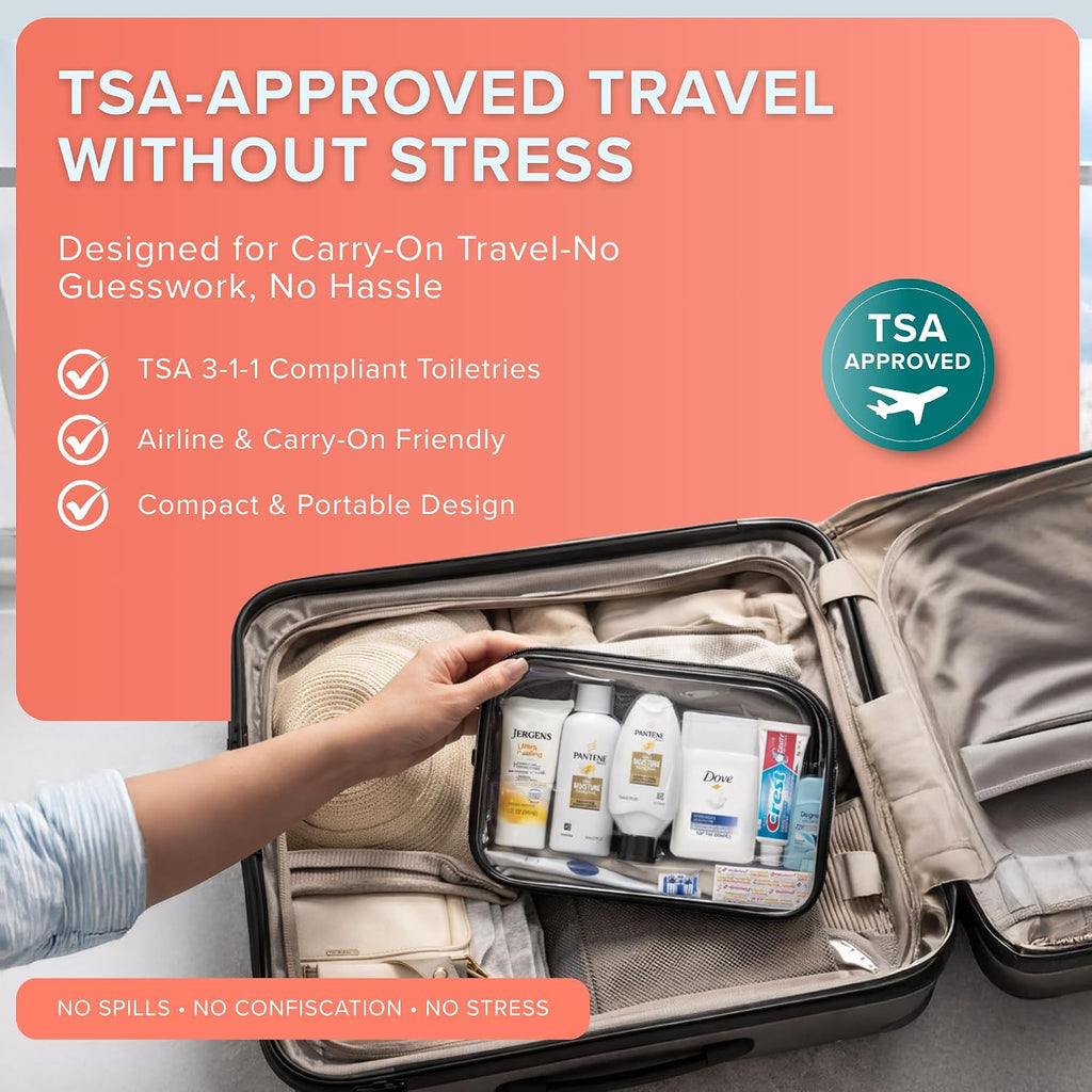 15-Piece Women’S Travel Toiletry Kit – Premium Brand-Name Shampoo, Conditioner, Body Wash, Deodorant & Toothpaste, Tsa Approved Travel Size Set With Clear Bag