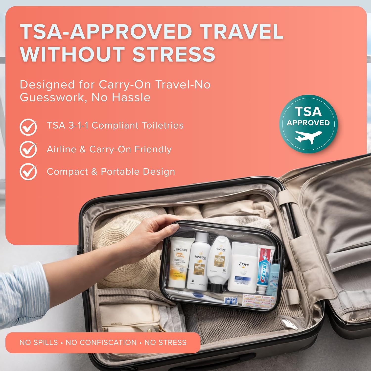 15-Piece Women’S Travel Toiletry Kit – Premium Brand-Name Shampoo, Conditioner, Body Wash, Deodorant & Toothpaste, Tsa Approved Travel Size Set With Clear Bag