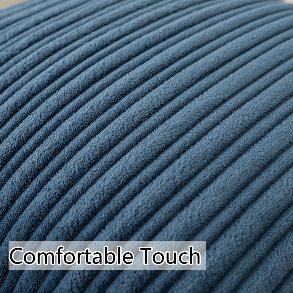 Ugasa Velvet 12X20 Inch Lumbar Soft Throw Pillow Cover Boho Farmhouse Decorative Corduroy Striped Both Sides Solid Rectangular Cushion Case For Couch Bedroom Sofa Home, 1 Piece, Dusty Blue