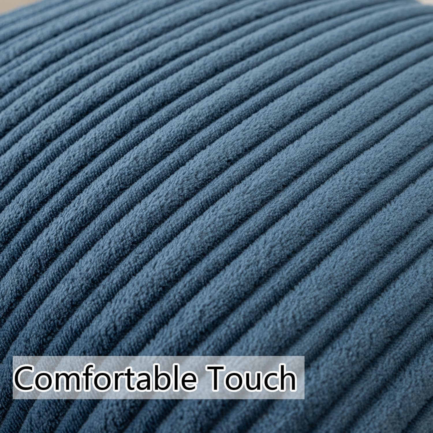 Ugasa Velvet 12X20 Inch Lumbar Soft Throw Pillow Cover Boho Farmhouse Decorative Corduroy Striped Both Sides Solid Rectangular Cushion Case For Couch Bedroom Sofa Home, 1 Piece, Dusty Blue