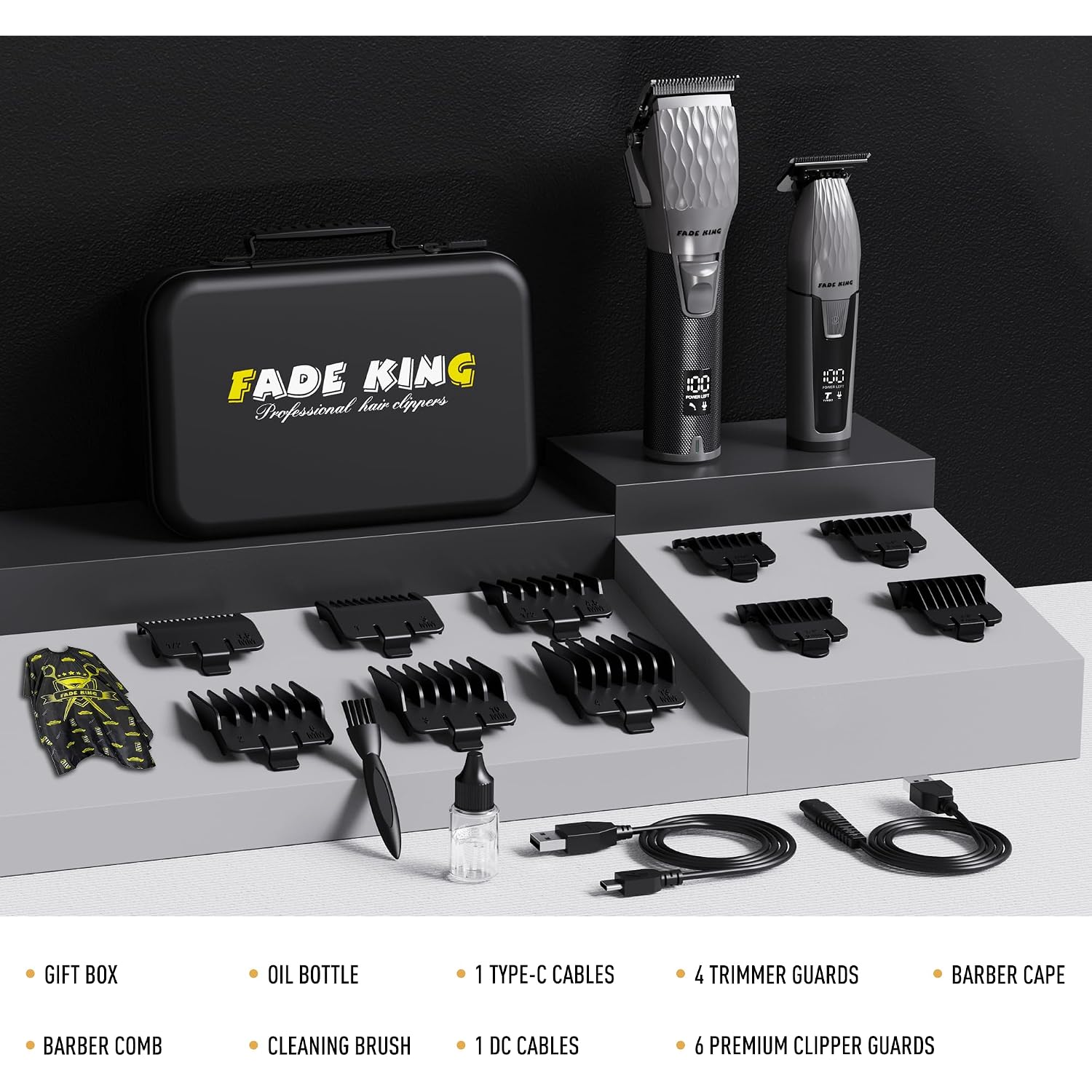 Fadeking® Professional Hair Clippers For Men, Cordless Beard Trimmer Kit For Hair Cutting & Grooming, Zero-Gap Barber Clippers Set, Ideal Mens Grooming Gift For Father’S Day/Birthday