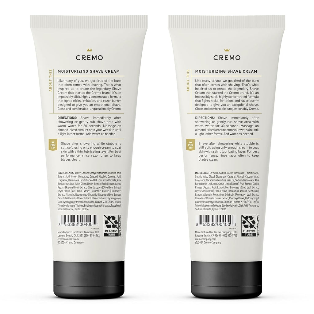 Cremo Shaving Cream Mens, Astonishingly Superior Ultra-Slick Shaving Cream for Men, Fights Nicks, Cuts And Razor Burn, 6 Fl Oz (2 Pack)