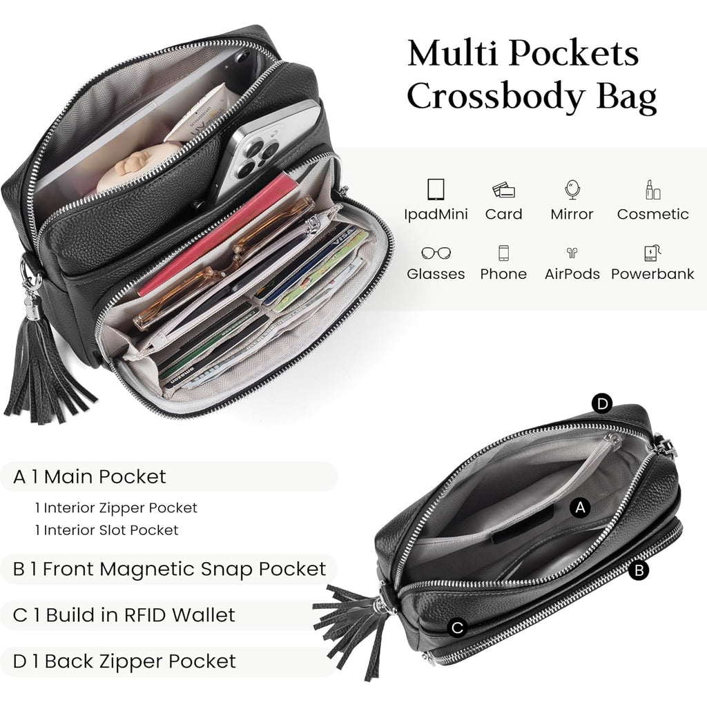 befen Genuine Leather Crossbody Purses for Women Small Crossbody Bags Purse with Built in RFID Blocking Wallet