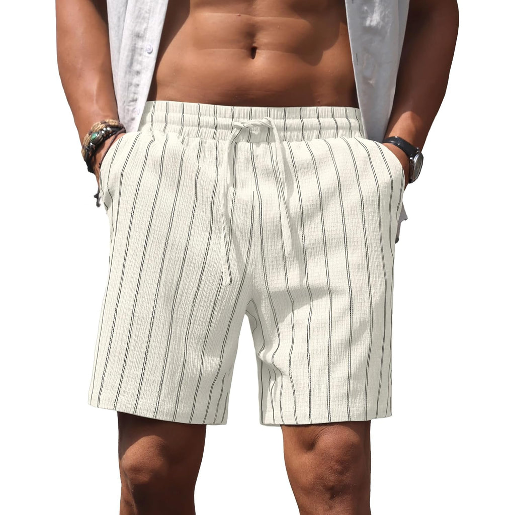 Sailwind Mens Striped Casual 7" Shorts Summer Beach Elastic Waist Drawstring Shorts With Pockets