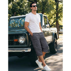 Eklentson Men'S Cargo Shorts Casual Twill Elastic 3/4 Capri Pants Below Knee Long Shorts With 7 Pockets