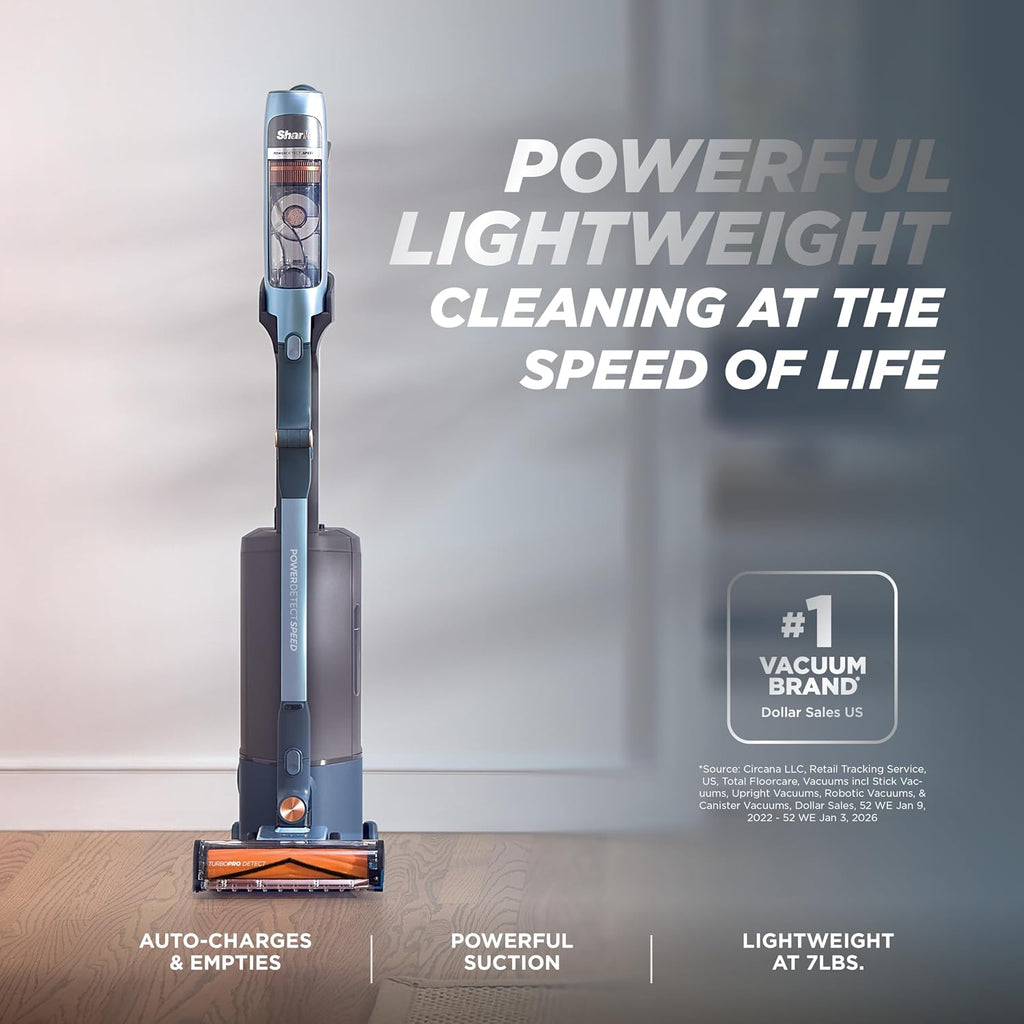 Shark Powerdetect Speed Clean & Empty | Cordless Stick Vacuum Cleaner With Auto-Empty | Lightweight & Rechargeable Handheld Vacuum | Carpet, Hard Floors & Pet Hair | 60-Min Runtime | Ice Blue | Ia3241