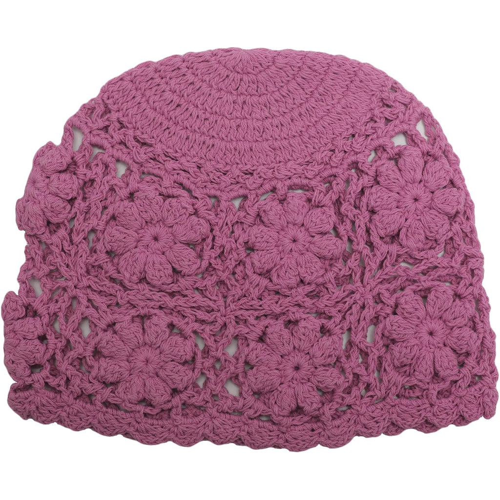 Zlyc Women Cotton Crochet Skull Cap Handmade Knit Cutout Floral Beanie Hat