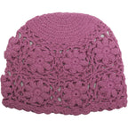 Zlyc Women Cotton Crochet Skull Cap Handmade Knit Cutout Floral Beanie Hat