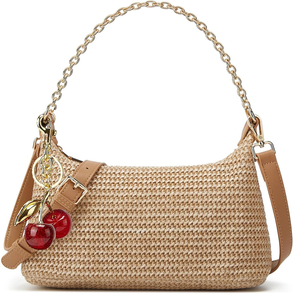 Women'S Straw Woven Shoulder Bag Beach Purse Summer Vacation Tote Handbag