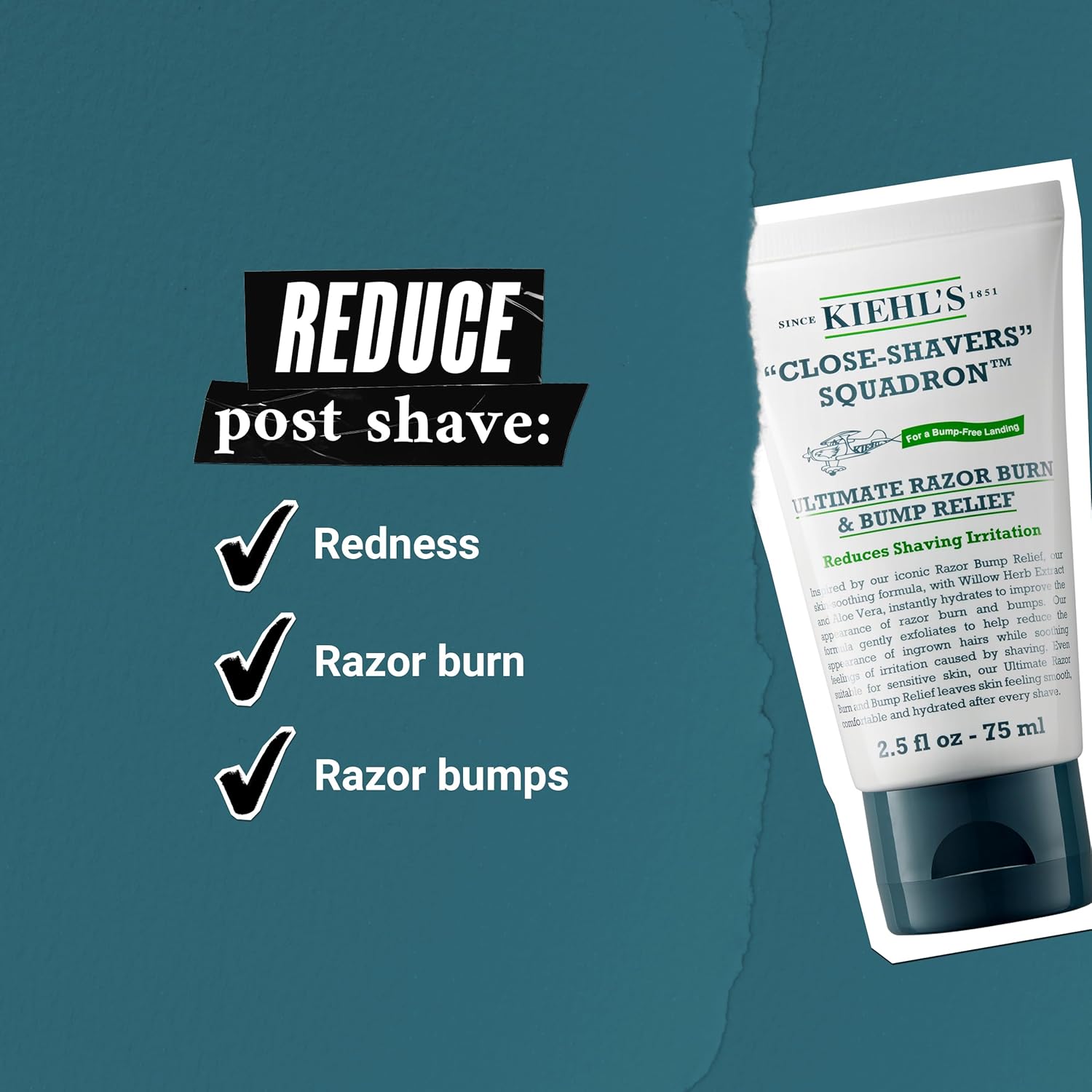 Kiehl's Ultimate Razor Burn & Bump Relief, Nourishing Men's After Shave Cream, Instantly Cools & Hydrates, Gently Exfoliates, with Aloe Vera & Vitamin E, Paraben-free, for All Skin Types - 2.5 fl oz