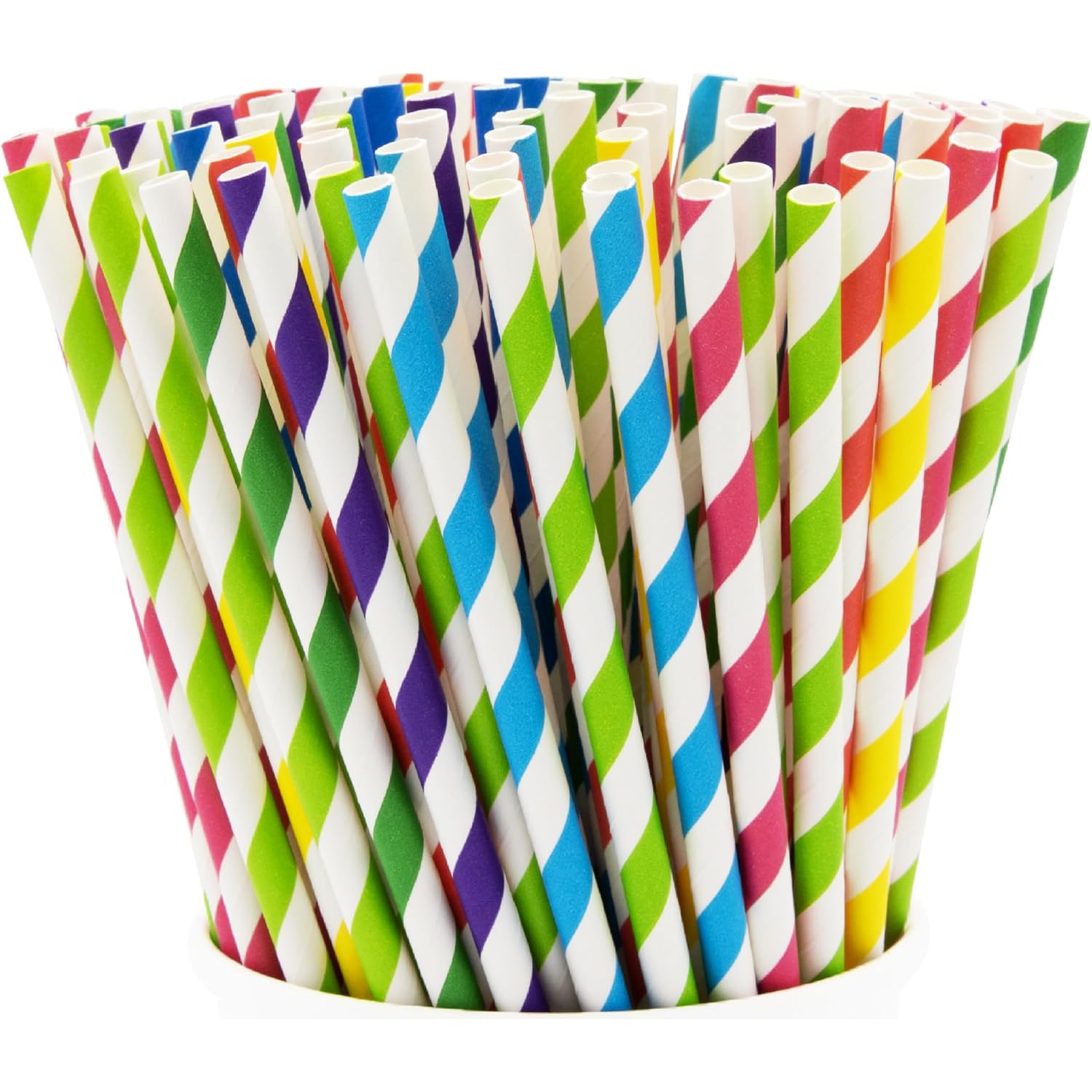 Gusto [200 Pack] Striped Paper Drinking Straws – Sturdy & Non-Soggy – 100% Biodegradable, Food-Safe Ink, And Multi-Layered For Long-Lasting Use – Vibrant Assorted Colors (Formerly Comfy Package)