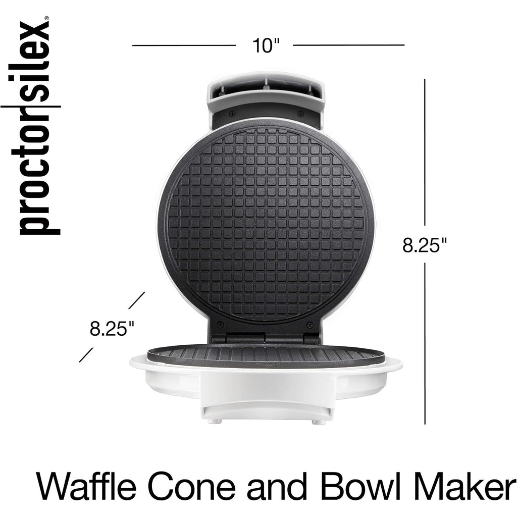 Proctor Silex Waffle Cone And Ice Cream Bowl Maker With Browning Control | Fun And Fast, Cooks In 2-3 Minutes | Includes Cone Shaper Roller & Cup Press | 7.5” Pfas-Free Non-Stick Plates | White