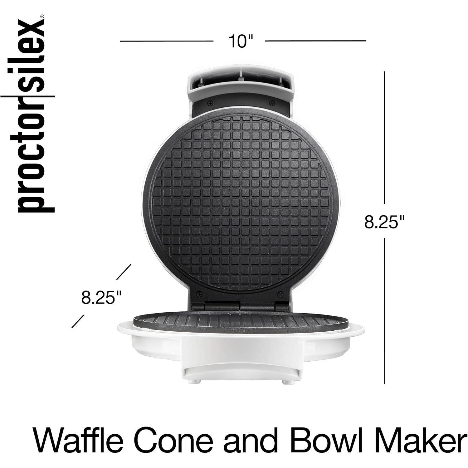 Proctor Silex Waffle Cone And Ice Cream Bowl Maker With Browning Control | Fun And Fast, Cooks In 2-3 Minutes | Includes Cone Shaper Roller & Cup Press | 7.5” Pfas-Free Non-Stick Plates | White
