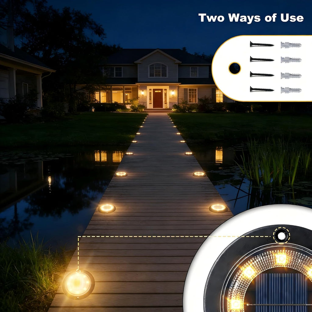 Solar Lights Outdoor Waterproof - 2-In-1 Solar Powered Ground Lights Outdoor Solar Disk Light Landscape Light For Deck Step Patio Yard Pathway Walkway Driveway Garden (Warm White, 12 Pack)