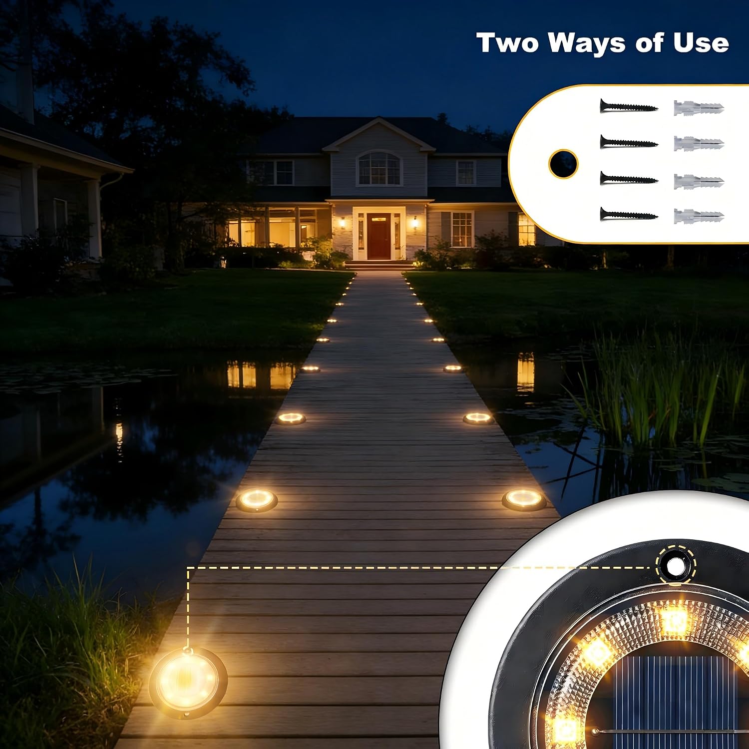 Solar Lights Outdoor Waterproof - 2-In-1 Solar Powered Ground Lights Outdoor Solar Disk Light Landscape Light For Deck Step Patio Yard Pathway Walkway Driveway Garden (Warm White, 12 Pack)