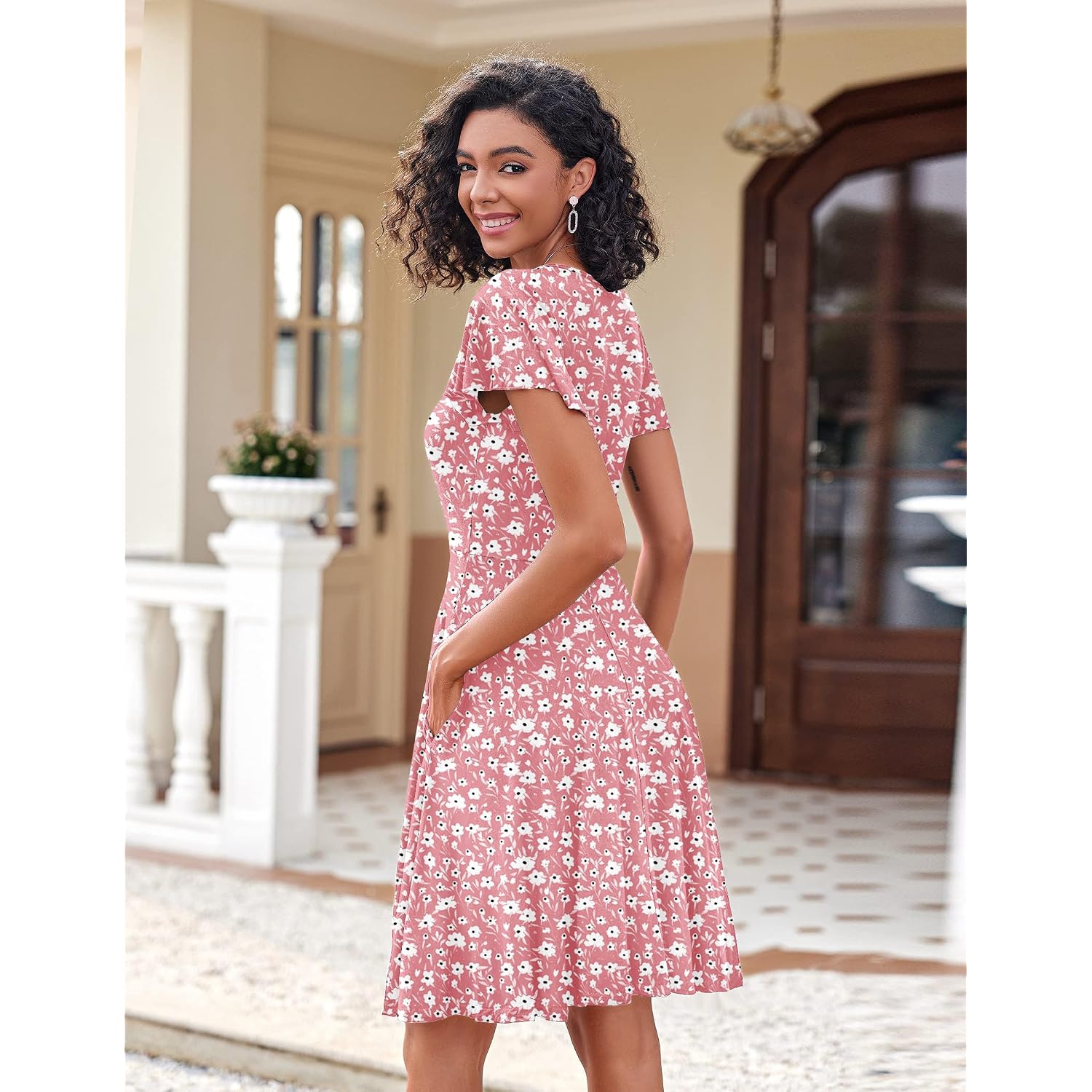 Zeagoo Womens Summer Dress Casual Swing Sundresses Floral Ruffle Short Sleeve Wedding Guest Dress Beach Mini Dress 2026