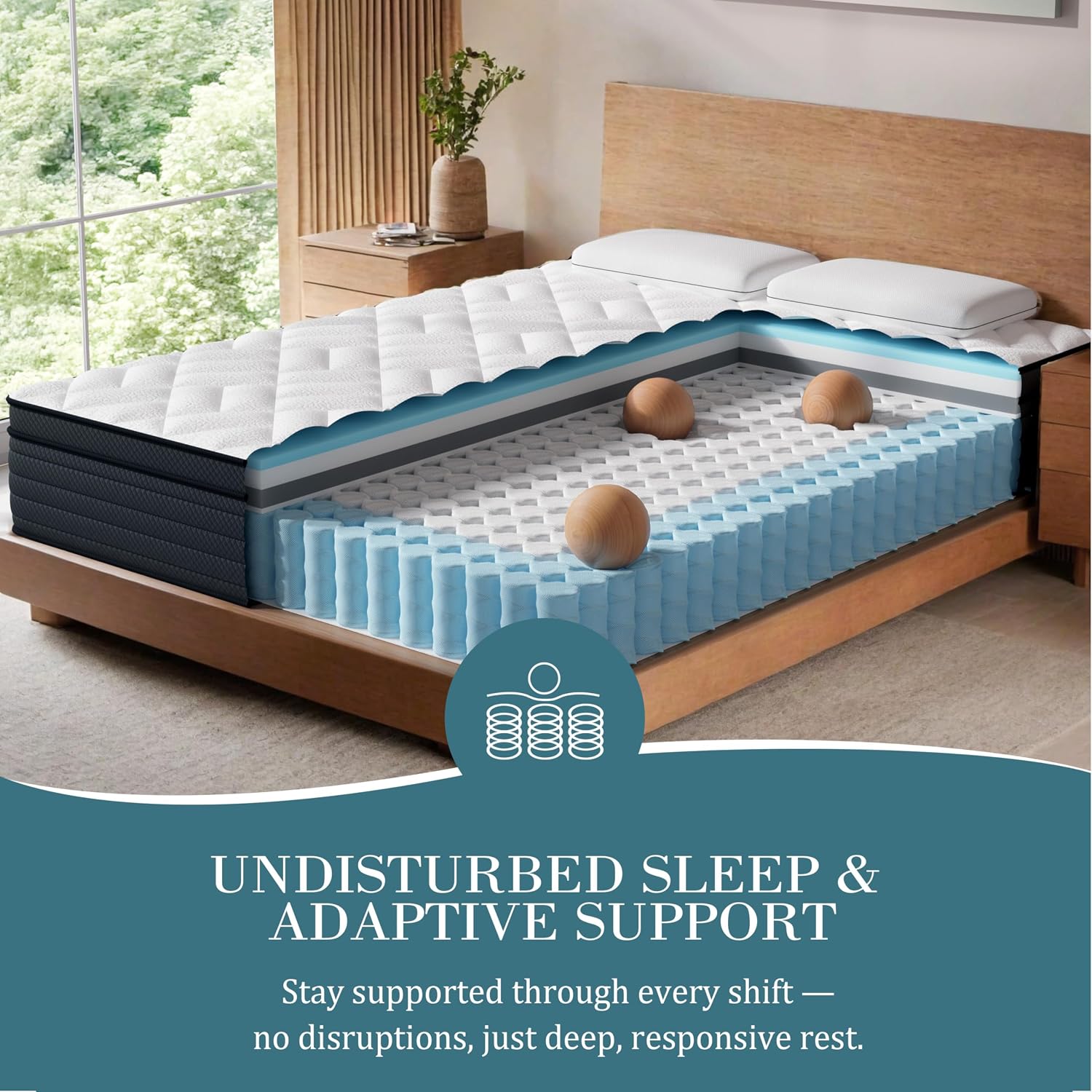 Sleepmax Extra Firm Queen Mattress 12 Inch - Deep Sleep Hybrid Mattress Enhanced Pain Relief - Cooling Bed In A Box For Back & Side Sleepers - Fiberglass-Free, Certipur-Us Certified, 365-Night Trial
