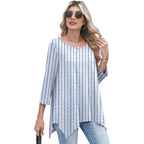 3/4 Length Sleeve Womens Tunic Tops Loose Fit Blouses Dressy Casual Crew Neck Tees S-2XL