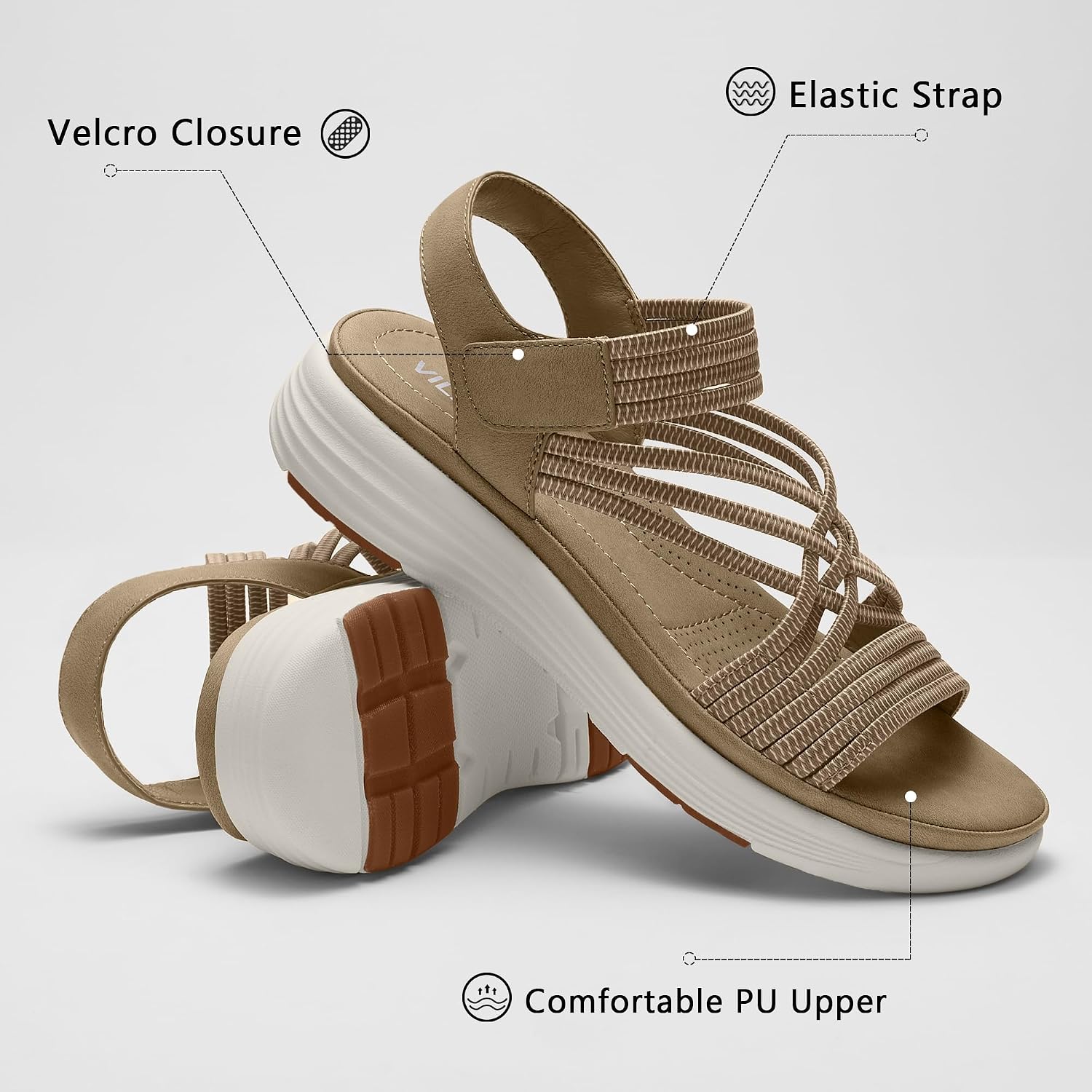 Vilanva Women'S Comfortable Walking Sandals With Elastic Strap Light Weight Casual Summer Sandals For Trendy Footwear