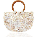 Miuco Shell Purse For Women Handmade Seashell Beaded Clutch Beach Wooden Top Handle Bag
