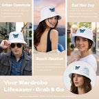 Zlyc Cotton Bucket Hats For Women Men Embroidered Packable Beach Hat Summer Travel Sun Cap For Daily Commute