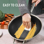 Slottet Hybrid 12-Inch Wok With Lid,Nonstick Stainless Steel Woks & Stir-Fry Pans,Stay-Cool Handle,Pfoa Free Cookware,Dishwasher And Oven Safe,Compatible With All Cooktops